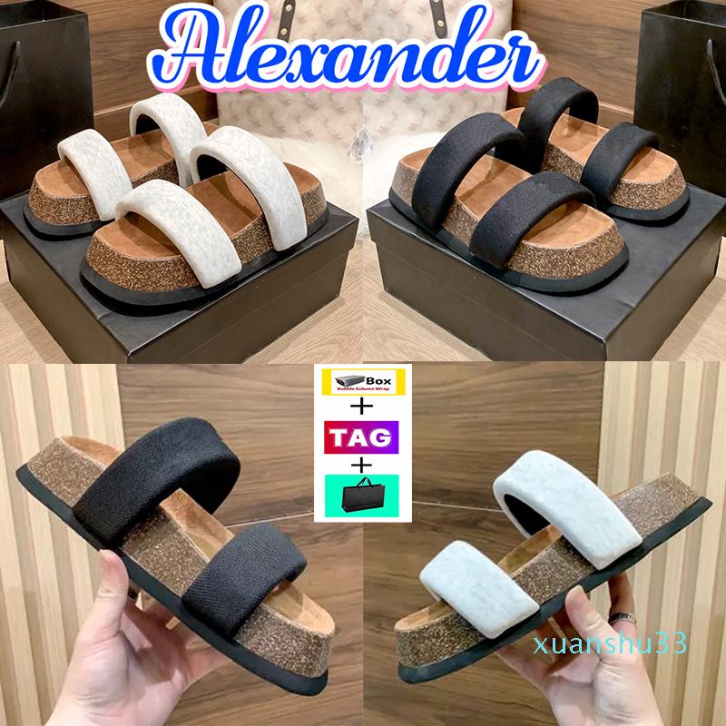 

Fashion Alexander Embroidered Logo Ronan Slide Sandals Designer Platform Slippers with box Luxury Womens Beach Sandal Lady Flat Summer O yBw, Black