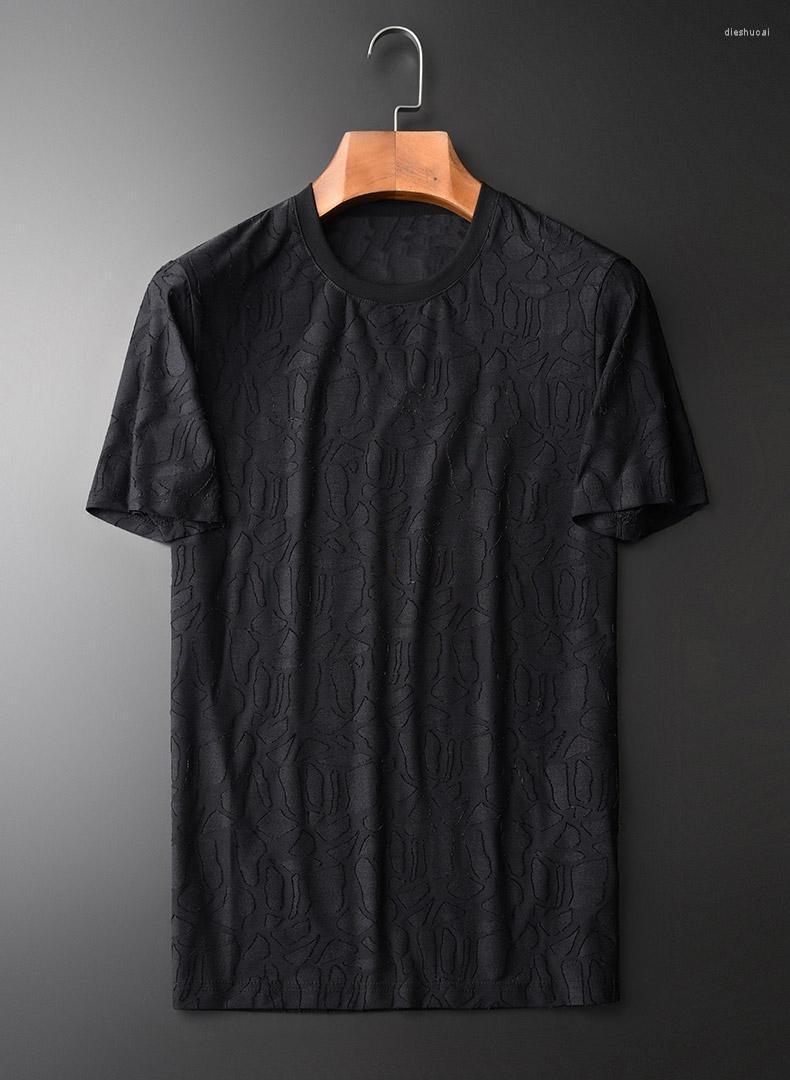 

Men's T-Shirts Geometry Jacquard Mens High Quality Short Sleeve Summer Round Collar Male Tee Plus Size 4xl Slim Fit Man T-shirt, Black htz20092
