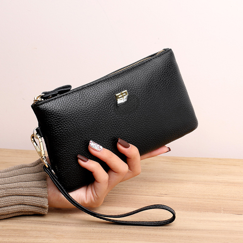 

Cowhide Leather Fashion Ladies Money Clip Layer Clutch, Black