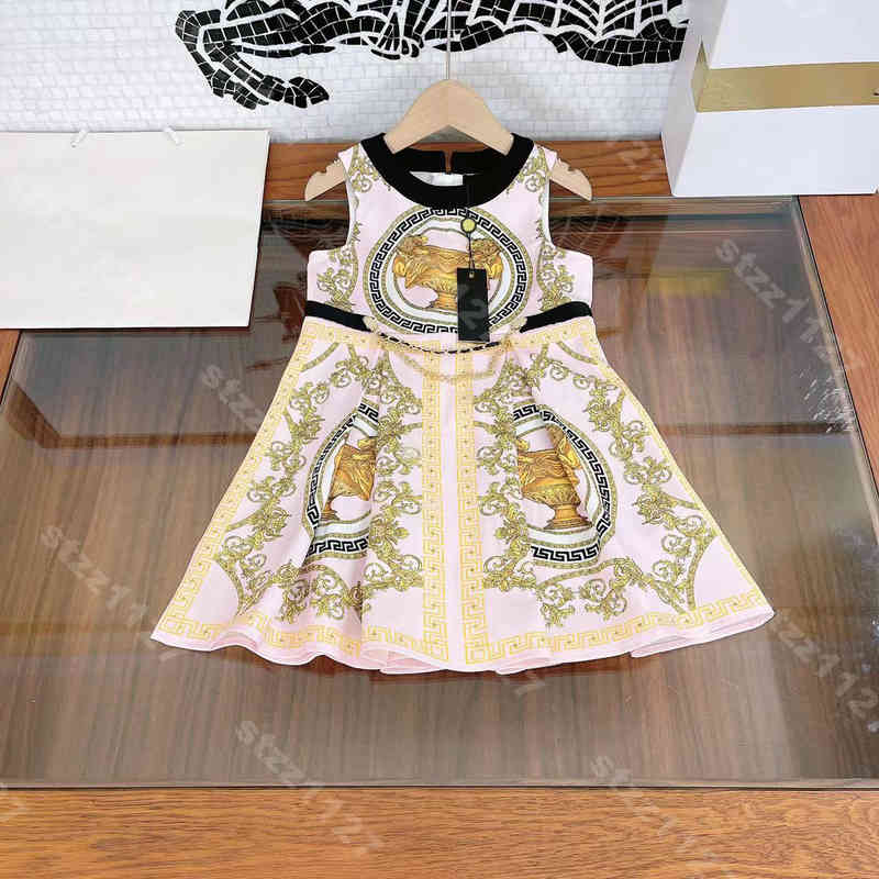 

22ss brand baby clothes girls print dress back zip retro sleeveless tanks dresses fashion cotton shirt top ver..ce brand summer high quality