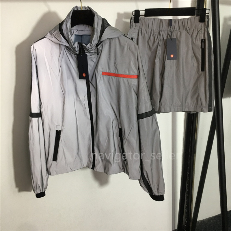 

Luxury Women' Jogging Clothing Running Two Pieces Suits Excerise Sport Gym Long Sleeve Jacket Shorts Elastic Waist Wind Coat With Hat