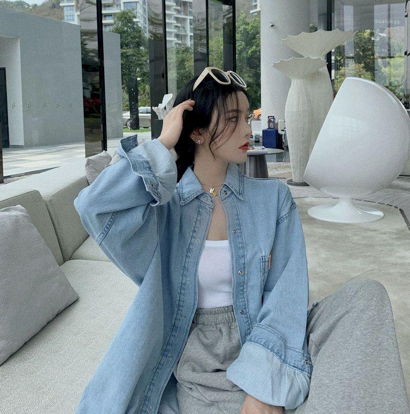 

Women' Blouses & Shirts 2022 Autumn Denim Shirt Female Student Korean Style Loose Thin Coat Mid-length Women Clothing Collar Blouse Clothes, Picture