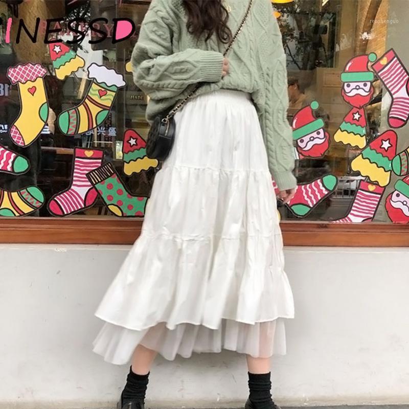 

Skirts 2022 Summer Women White Cotton Blended Pleated Skirt Female Fashion Casual Mid-Calf Long Elastic High Waist A-Line XL