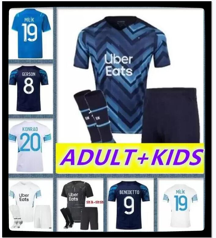 

adult kids kit 21/22 GUENDOUZI THAUVIN PAYET soccer jerseys 2021 OM MILIK maillot Shirt BENEDETTO SANSON L.GUSTAVO KAMARA Football Uniform1