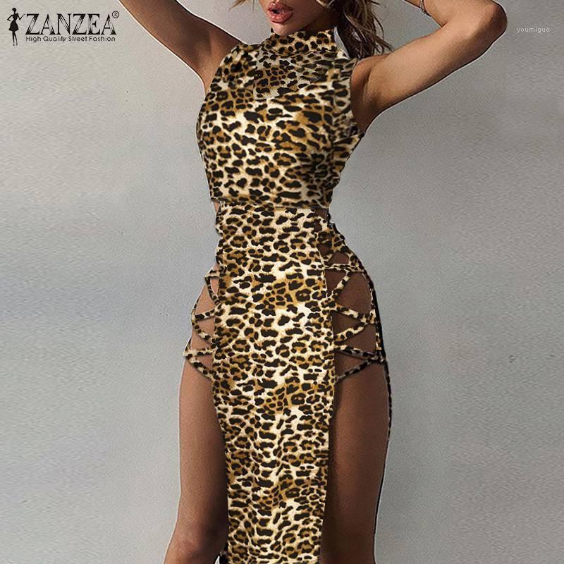 

Women' Blouses & Shirts Women Slim Fits Leopard Print Shirt Sexy Summer Sleeveless High Split Hem Blouse Casual Club Party Blusas Lo, Brown