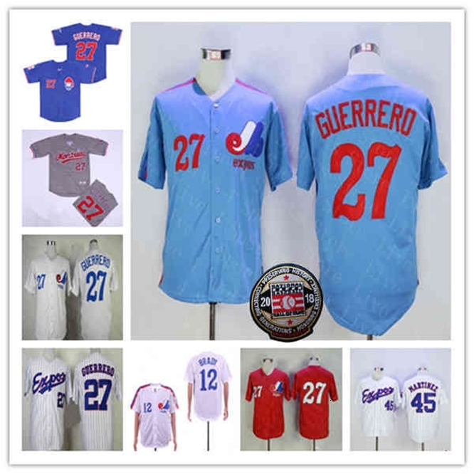 

Men Montreal Expos Jersey Baseball 12 Tom Brady 27 Vladimir Guerrero 34 BryceHarper Pedro Martinez Dawson Raines Carter Red Blue Retro HOF, As pic