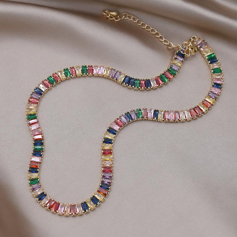 

Chokers Europe America Fashion Jewelry Luxury Colorful Zircon Geometric Short Necklace Elegant Women Wedding Party AccessoriesChokers