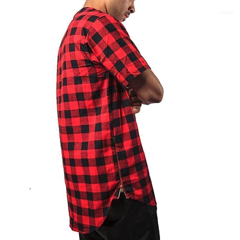 

Wholesale- 2022 Summer Plaid Men Shirt Fashion Brand-Clothing Camisa Hip Hop Blusas Mens Casual O-Neck Short Sleeve Shirts Sides Zipper1, Black white