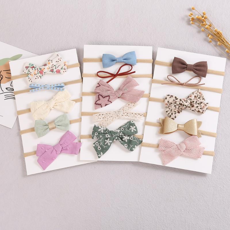 

Hair Accessories 5Pcs/Set Bow Baby Headband For Girls Elastic Soft Nylon Headbands Born Bands Kids Headwear Girl, Slivery;white