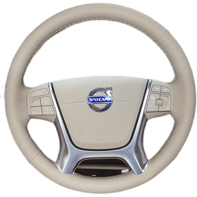 

For Volvo XC60 S60L S80L Beige Black Leather DIY Hand Sewn Steering Wheel Cover Interior Handle Cover