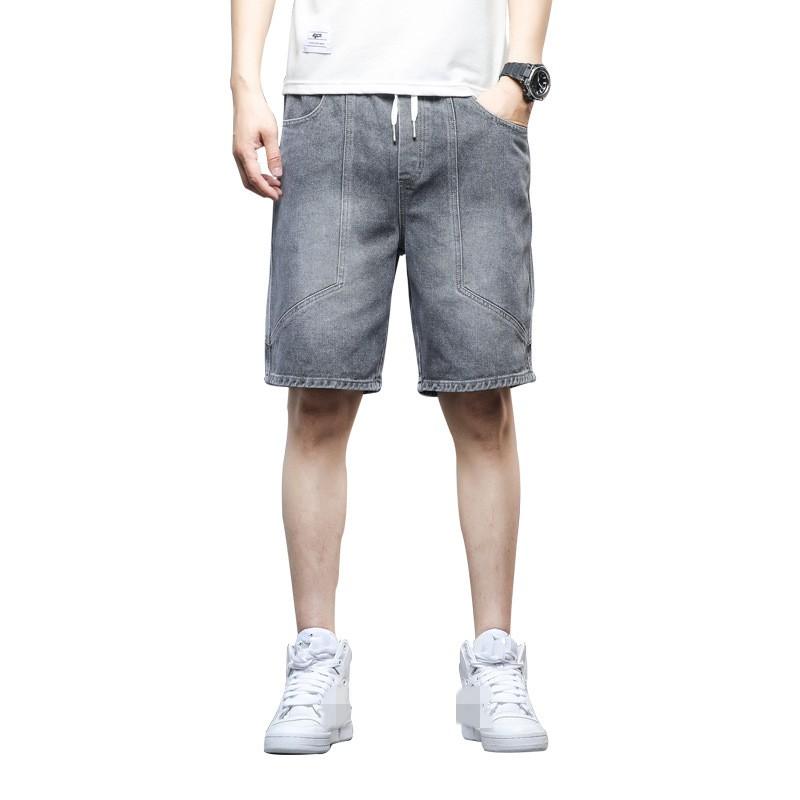 

Men's Shorts 2022 Summer Korean Style Straight Denim Vintage Elastic Waist Loose Fashion Mens Knee Length Plus Size -5XL, Black