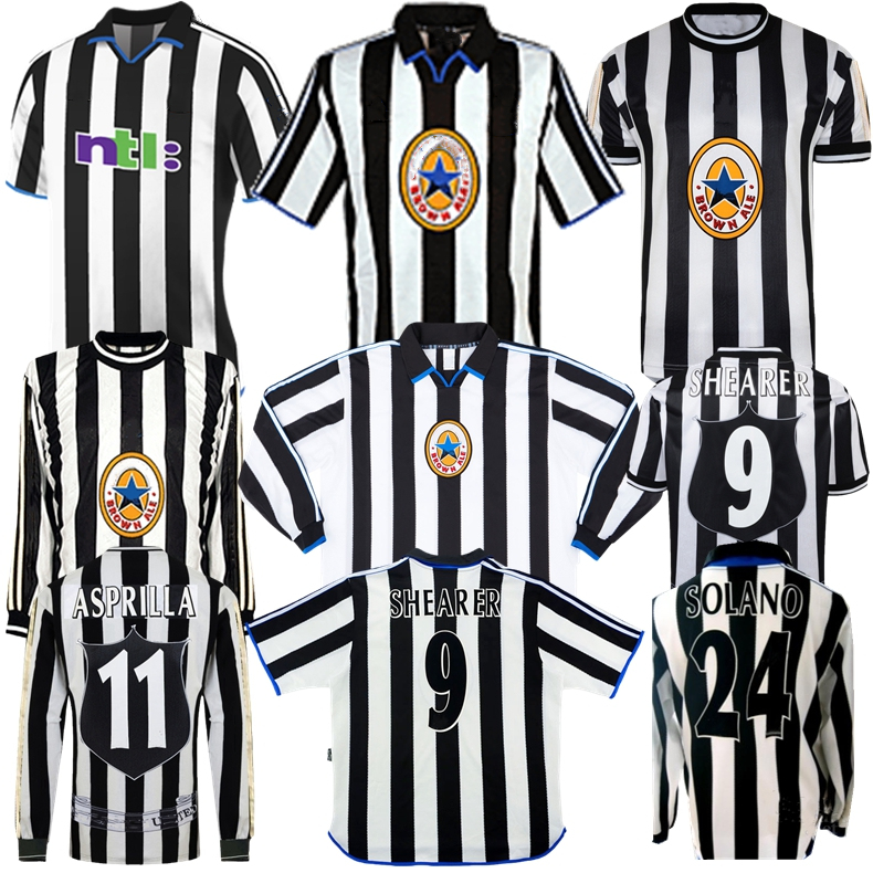 

1997 1998 1999 2000 2001 NEW CASTLE Shearer retro soccer jersey 97 98 ASPRILLA Barnes Pearce Batty United Rush vintage classic football shirt, 99 00 fa final jersey