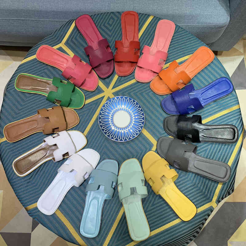 Slide Herme Slippers Hemes Luxury 2022 Designer Top H Sandals Mesdames Femmes Véritable 100% Cuir Flat Shoe Oran Sandal Party Mariage