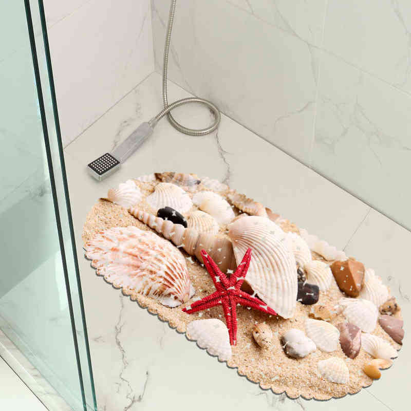 

Modern Shower Non Slip Mat Beach Shell Sea Printed Pattern PVC Toilet Floor Mat Bath Room Rugs Home Bath Decor WC Washroom Mats L2