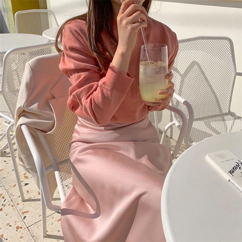 

Korean Casual Skirts Women Silk Skirt Women Elegant Satin Long Skirts Office Lady High Waist Bodycon Skirt Faldas Mujer Moda 201110, Apricot
