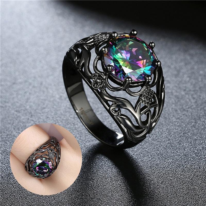 

Wedding Rings Fashion Creative Color Zircon Pierced Ring Black Gold For Man Woman Jewelry Engagement GiftsWedding