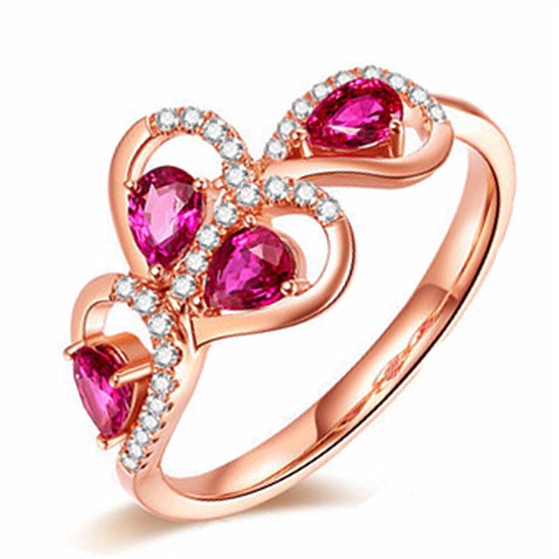 

Fashionable and exquisite literary branch leaves ruby red diamond open ring creative love interwoven ring micro-set zircon Ring Jewelry