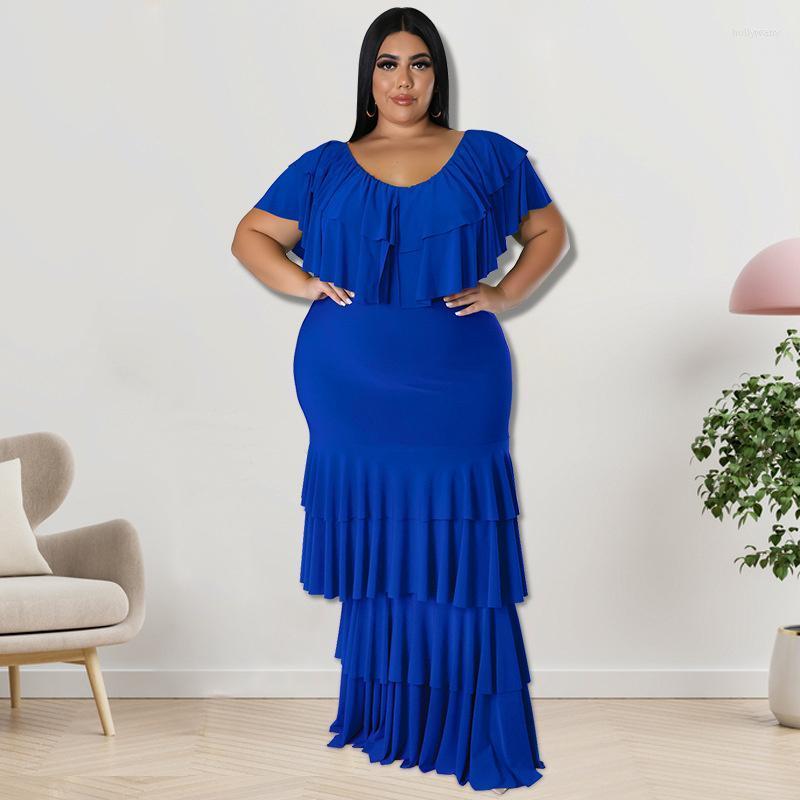 

Plus Size Dresses Elegant Women's Round Neck Solid Color Multi Segment Splicing Large Pendulum Long Prom DressPlus Holl22, Black