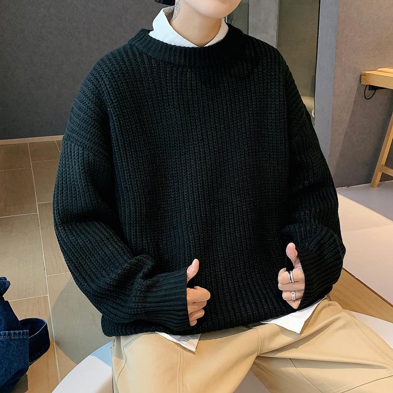 

Men's Sweaters Autumn Winter Sweater Men Casual Loose O Neck Collar Knitted Pullovers Male Solid For ManMen's, Black