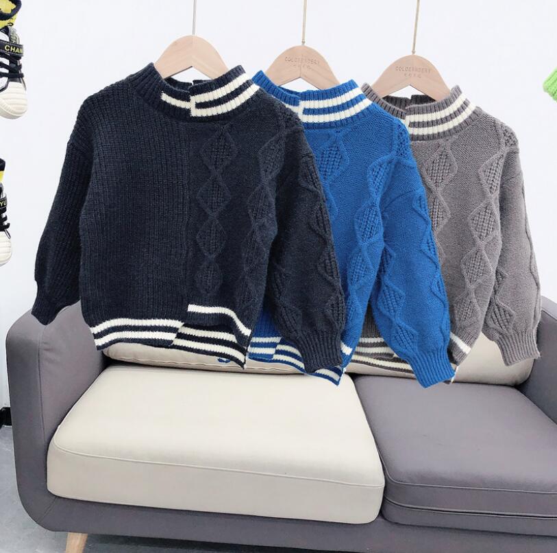 

Boys' plaid sweater 2021 new children's half high neck Pullover children's top sweater, Black