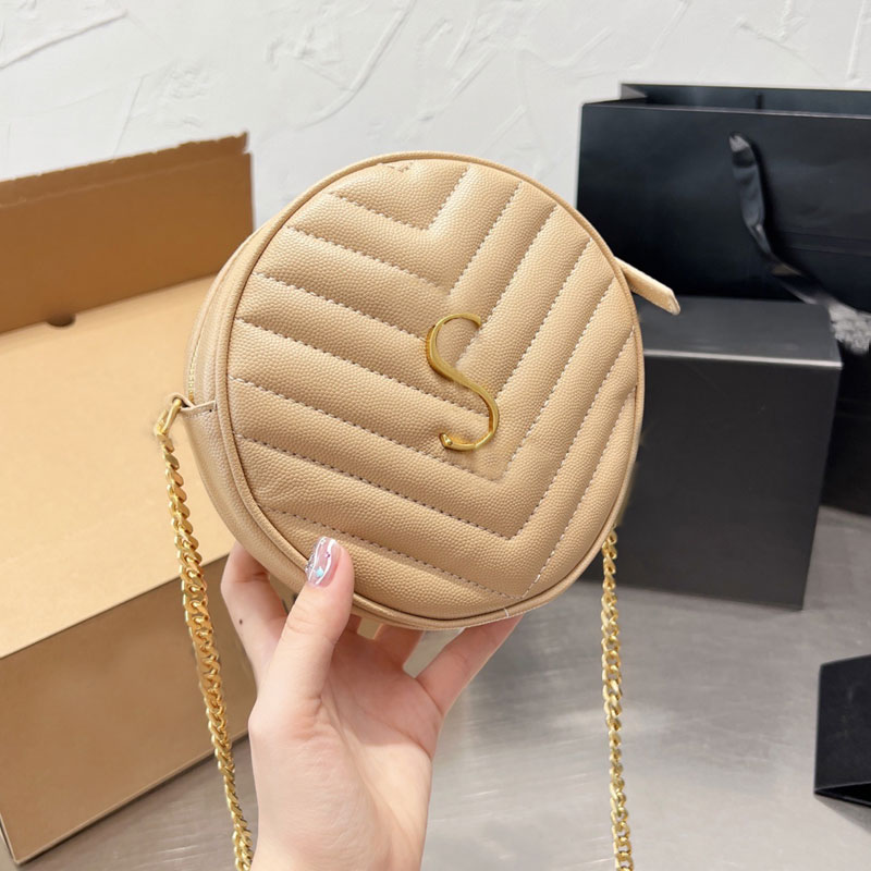 

Round Cake Bag Shoulder Handbag Chain Crossbody Handbags Messenger Bags Zipper Wallet Gold Hardware Stripes Fashion Pouch Quality Leather