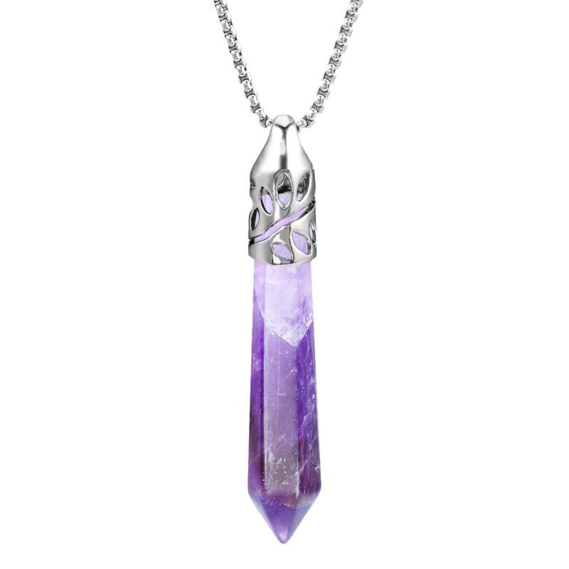 

Pendant Necklaces Gem Necklace Hexagonal Pointed Chakra Healing Crystal Quartz Stainless Steel Chain 18" Gift Box Packing