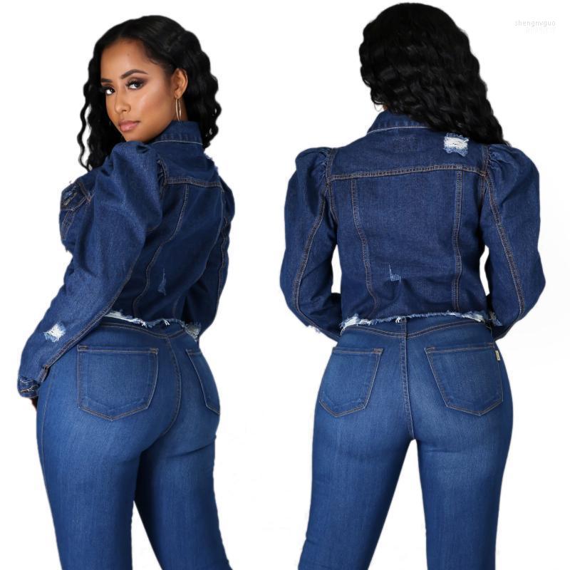 

Women' Jackets FNOCE 2022 Winter Jeans Fashion Trend Dark Blue Solid Long Sleeve Slim Elegant Short Denim Coats And