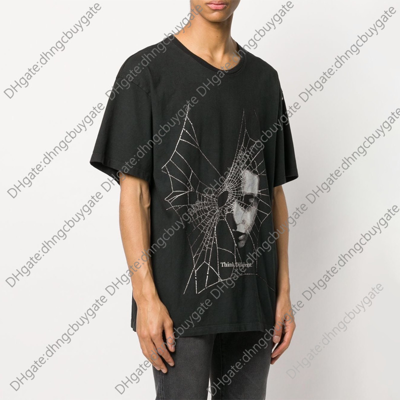 

Shirt Designer t High Street Fashion Brand Rhude Dark Spider Web Face Printing Loose Trend Short Sleeve T-shirt for Men and Women t Shirt, Black