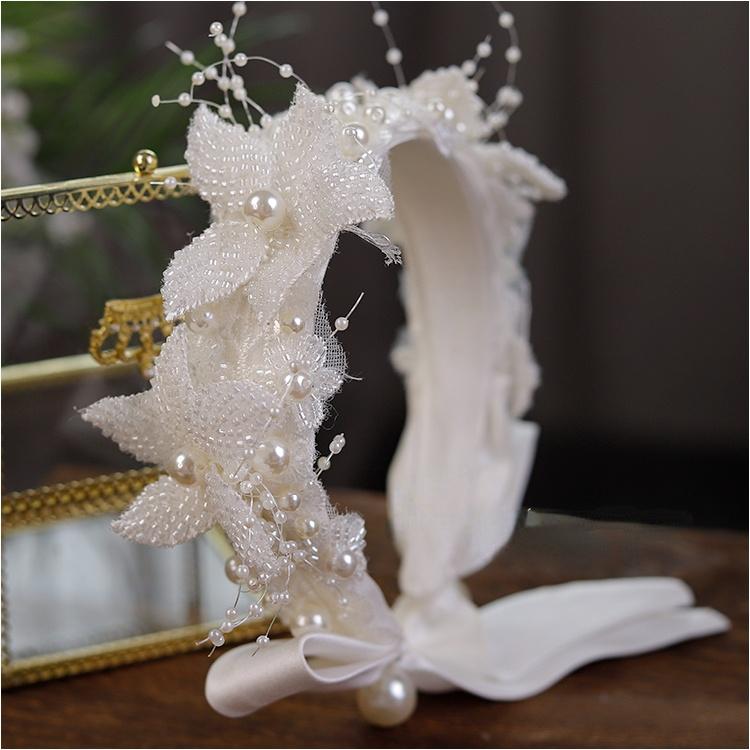 

Headpieces Original French Bride Hairband Heavy Rice Bead Flowers Hair Wear Knot Wedding AccessoriesHeadpieces