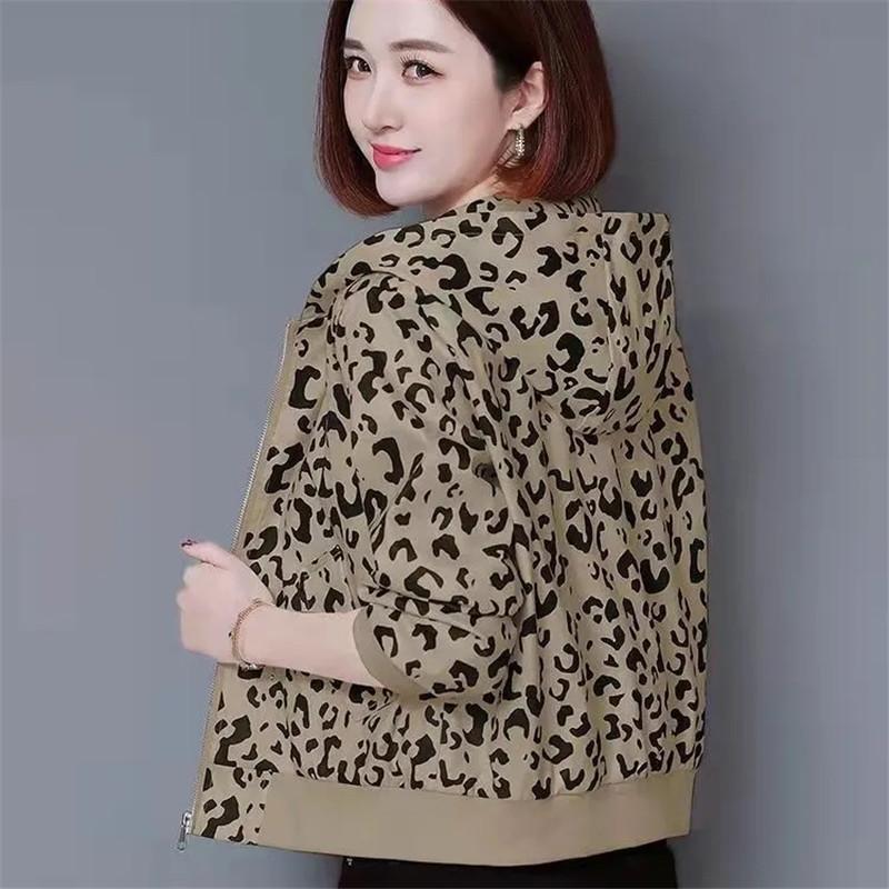 

Women's Jackets Lining Jacket 2022 Spring Autumn Female Outerwear Top Leopard Print Fashion Loose Hooded Casual Short Women CoatWomen's, White