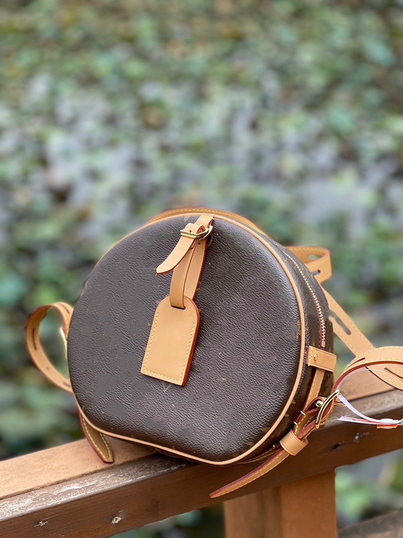 

TOP M43514 PETITE BOITE CHAPEAU BOITE MM PM bag Handbag purse original cowhide trim canvas hatbox designer shoulder bags crossbody messenger, Brown flower