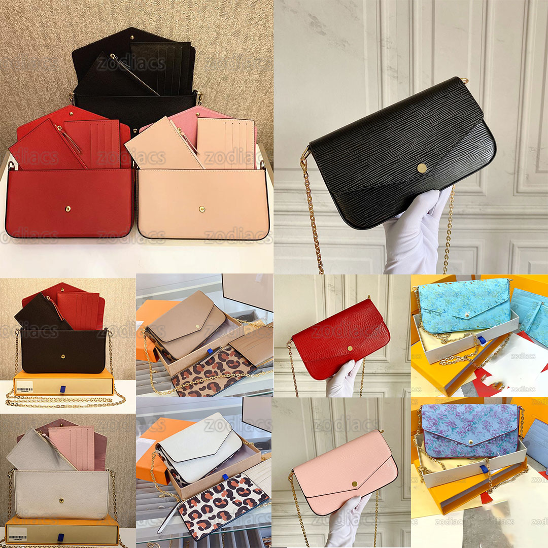 

30 Luxury designer felicie Pochette Shoulder Bags 3 piece/set Clutch Wallet Diagonal detachable chain envelope-style flap Crossbody bag Purse With Box wholesale, Customize