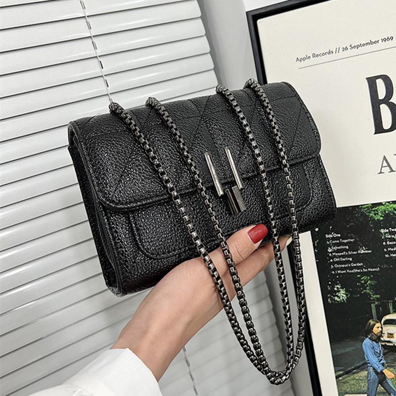 

Evening Bags Women Leather Chain Crossbody Bag Designer Ladies Handbag Shoulder Fashion Simple Small Female Tote And Purses, Black