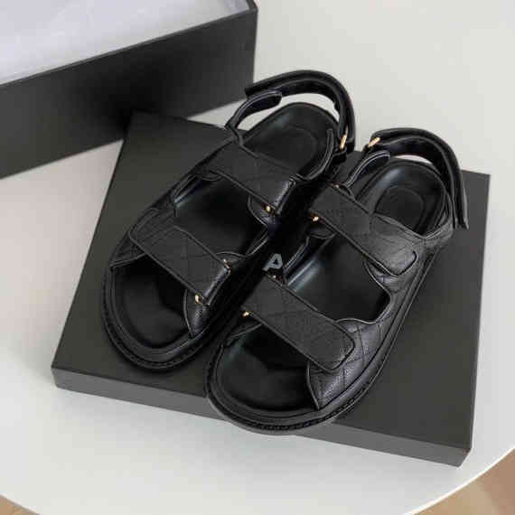 

2022 Brand magic sticker leather sandals female C family thick bottom leisure Rome shoes -40, Black 2