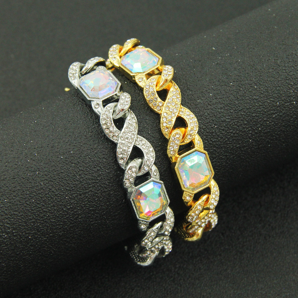 

Hip hop hiphop cool rectangular color diamond 8-character stitched Cuban chain bracelet fashion personalized punk Bracelet