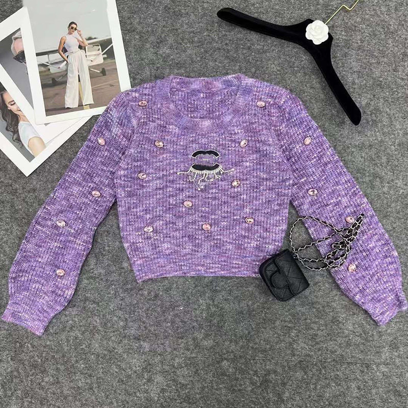 Les pulls pour femmes tricotent des tees femmes Vêtements Femmes Sweater Fasion Decoration Diamond Decoration Golie grossière Tricot lâche avec l