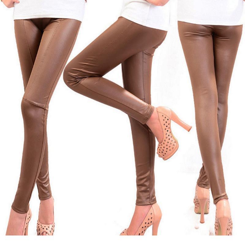 

Women's Leggings Imitation Leather Yellow Slim Pants Spliced Long Legging High Waisted Seamless Hip Lifting Push Up, Khaki