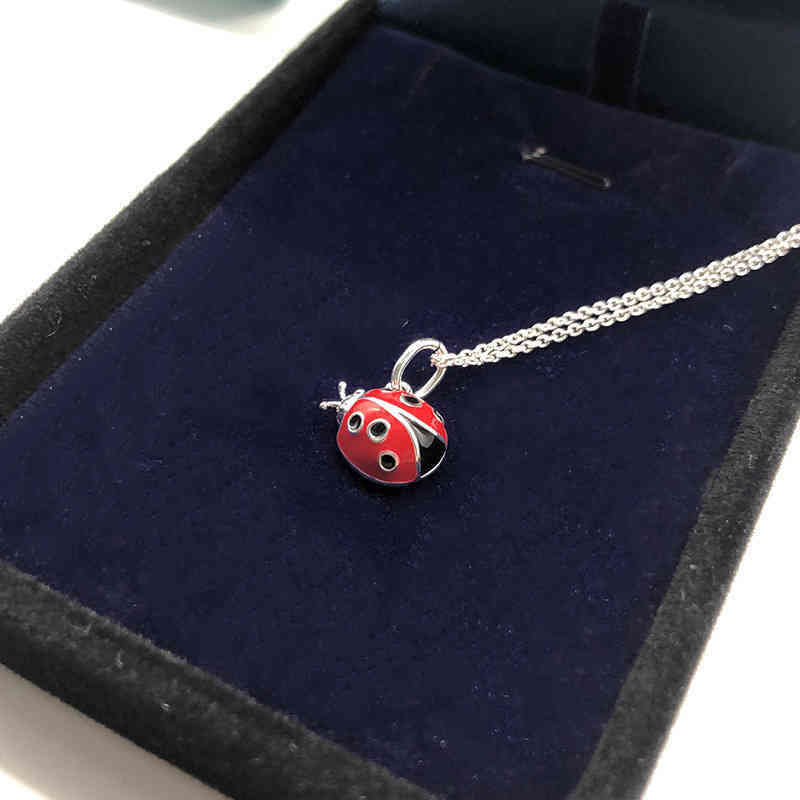 

LL5F T family S925 Sterling Silver women's blue red Seven Star Ladybug Necklace Fashion versatile personalized jewelry insect Pendant