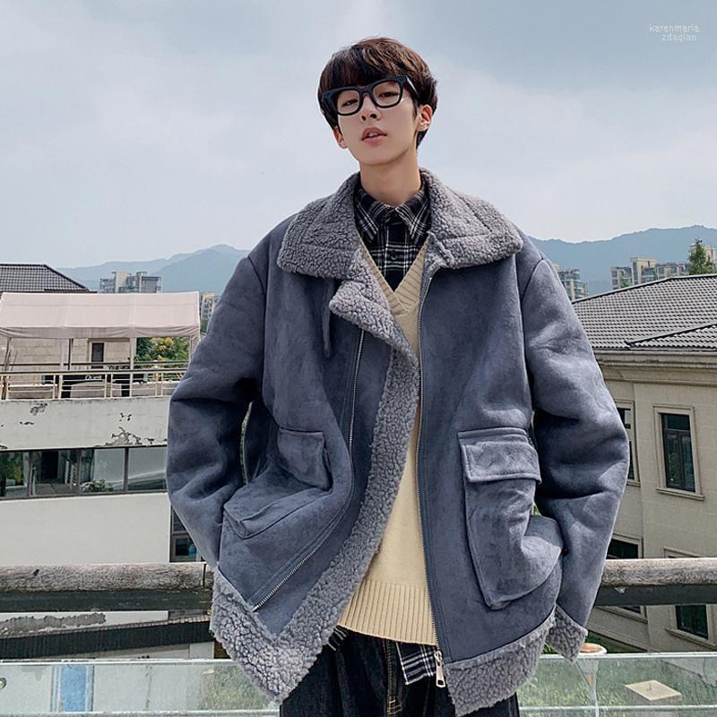 

Men's Down & Parkas Lamb Wool Coat Winter Thick Street Casual Loose Turn-Down Pocket Plus Size Warm Jacket Korean Fashion Outwear Kare22, Blue