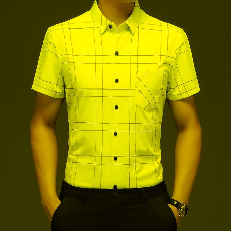 

Men's Casual Shirts Summer Comfortable Bamboo Fiber Men Dress Shirt 2022 Arrivals Men's Smart Classic Plaid Short Sleeve White ShirtsMen, Black