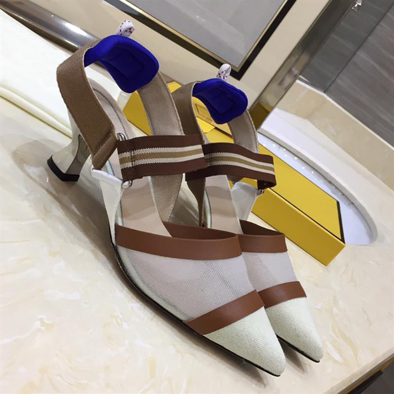 

Designer Sandals Luxury Brand Women's Leather Pointed Heels Colibri Multicolor Tech Mesh Transparent Hollow High Heel, 10