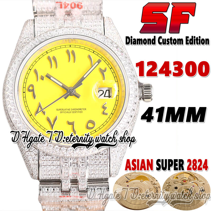 

SF Latest ew124300 A2824 Automatic Mens Watch tw126333 jh114300 Diamond Case Yellow Arabic Dial 904L Steel Iced Out Diamonds Bracelet eternity Jewelry Watches, Watch waterproof cost
