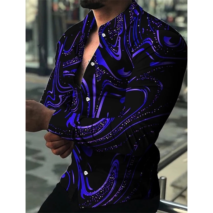 

Fashion Luxury Men Shirts Single Breasted Shirt Casual Purple Turbulent Print Long Sleeve Tops Mens Clothing Hawaii Cardigan 220811, Cx128