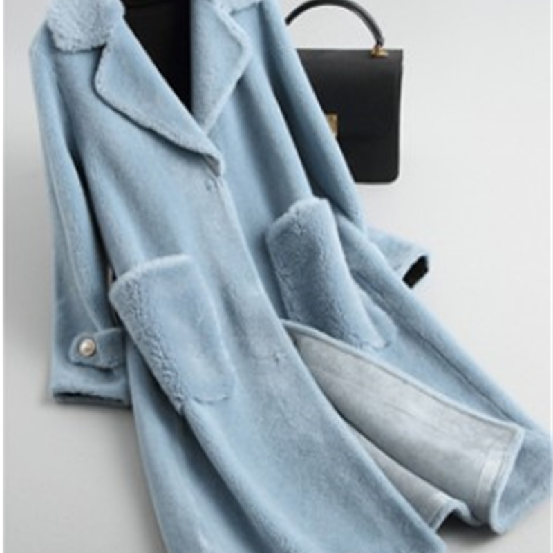 

Women Winter Real Fur Overcoat Sheep Shearing Lady Casual Warm natural Sheep Lamb Wool Fur Coat long big size F1110 201103, Red