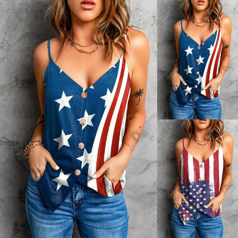 

Women's Tanks & Camis Summer Tank Tops For Women Fashion V Neck Button Down Strappy Shirts Ladies Loose Casual Sleeveless Cami Women's B, Red