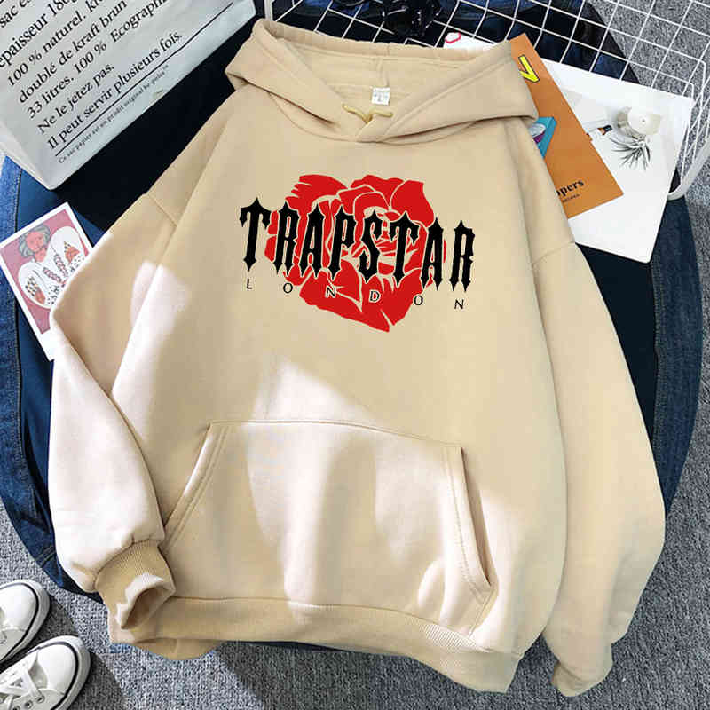 

Trapstar London Red Rose Design Streetwear Mens Street Hip Hop Clothing Casual Fleece Hoodies Autumn Crewneck Pullover, Dark gray