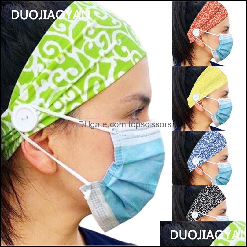 

Headband Hair Accessories Tools Products New Casual Mouth Mask Ear Stretch Hairband With Buttons Flowers Printed Knits Headbands Sports He