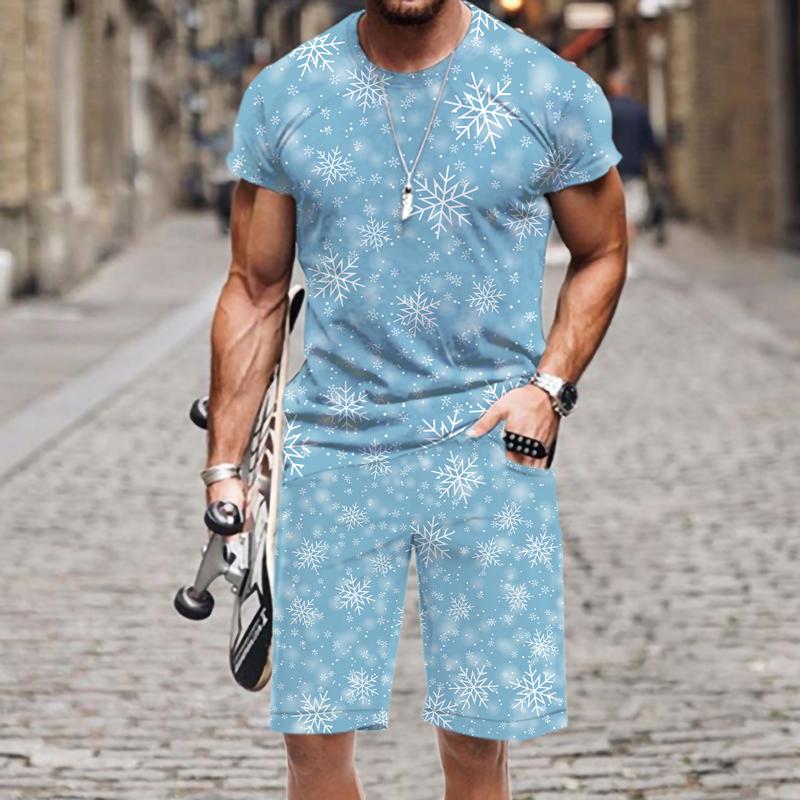 

Men's Tracksuits Men's T-shirt Set Winter Snowflake Pattern Funny O Neck Harajuku Casual Summer Beach Outfit Sportswear Short Sleeve 3D, At704jiaadk526