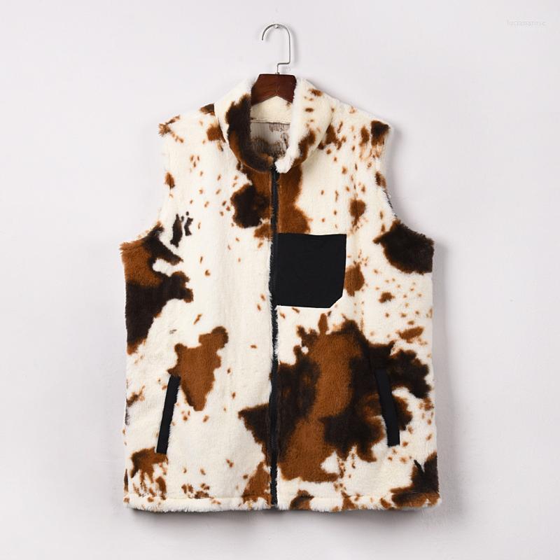 

Women' Vests Coats Plush Fur-Leopard Sleeveless Stand-up Collar Jackets Ladies Fashionable Luci22, Brown