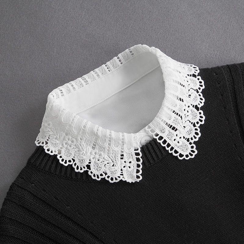

Scarves Korean Solid Chiffon Fake Shirt Collar Women's Matching Sweater Hollow Lace Pullover Winter Neck Protector Scarf B52Scarves